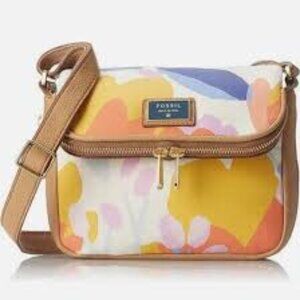 Fossil Preston Colorful Botanical Print Flap Crossbody Bag